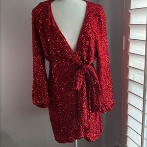 NWT Women’s Never Fully Dressed Red Sequin Wrap Dress Size 2